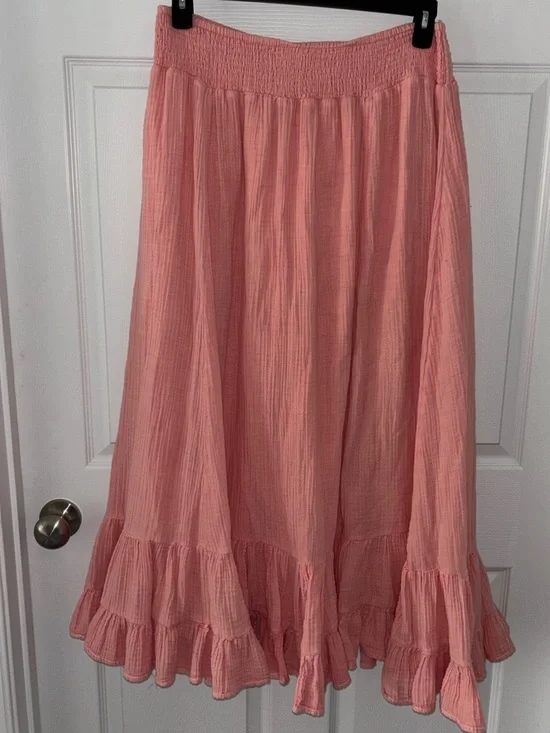 American Eagle Pink Tiered Cotton Maxi Skirt size L - Picture 2 of 3